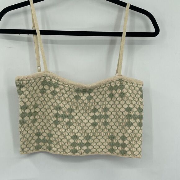 Honor The Gift Cream Green Spaghetti Beehive Knitted Tan Black Crop Top Medium - Picture 1 of 7